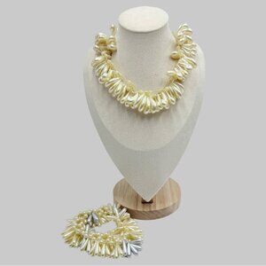 Vintage Wedding Hair Accessory Bracelet Kidney Shaped Faux Pearls Sets